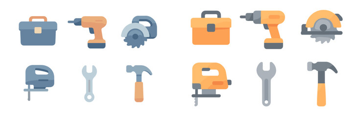 Poster - Collection of colorful construction and woodworking tools designed for home improvement projects and repairs