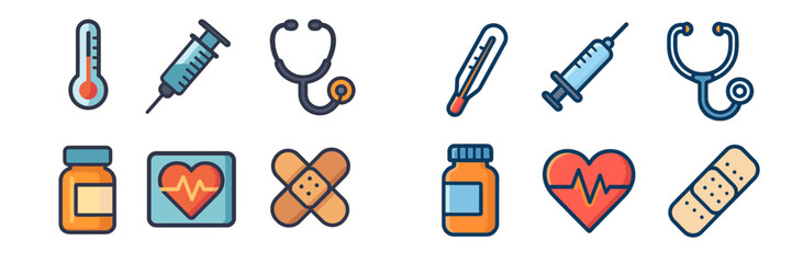Aufkleber - Medical icons representing health care tools and activities related to patient care and medical procedures