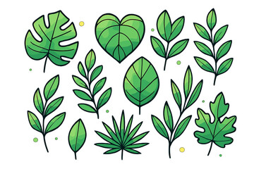 Aufkleber - Collection of vibrant green leaves in various shapes and sizes showcasing nature's beauty and diversity