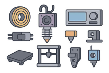 Poster - Various 3D printing components and accessories displayed on a white background for educational purposes