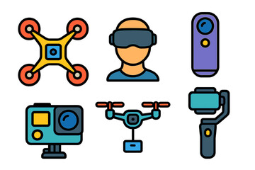Fototapete - Exploring modern technology with drones, virtual reality, and cameras for innovative content creation