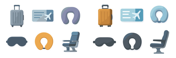 Poster - Travel essentials including luggage, neck pillows, and travel accessories arranged neatly for preparation before a journey