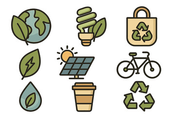 Poster - Green initiatives promote sustainability and environmental awareness with various eco-friendly symbols and practices for a better future