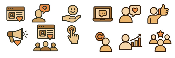 Poster - Icons representing digital communication and social interaction in online platforms for community engagement and interaction
