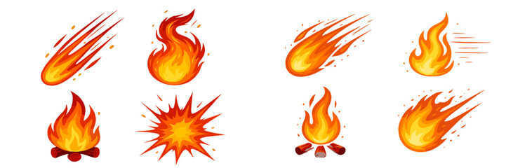 Poster - Colorful flames and fire illustrations depicting various fire forms and movements in dynamic designs