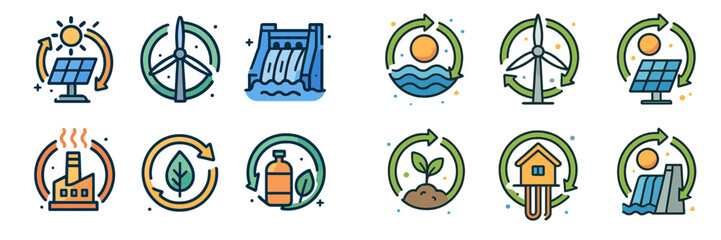 Poster - Renewable energy icons showcasing sustainable practices and technologies for a greener future