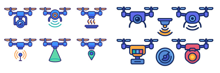 Poster - Various drone icons showcasing different functionalities in a modern design featuring vibrant colors