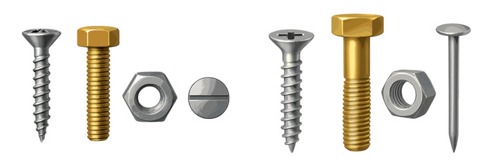 Poster - Variety of metallic fasteners displayed with different shapes and sizes on a neutral background for construction uses