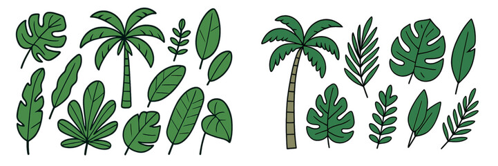 Poster - Decorative green leaves and palm trees in a tropical design suited for nature-themed projects and illustrations