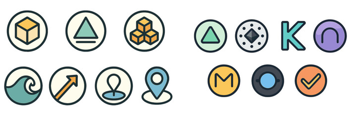 Aufkleber - Various geometric shapes and symbols presented in a colorful, modern design suitable for digital applications
