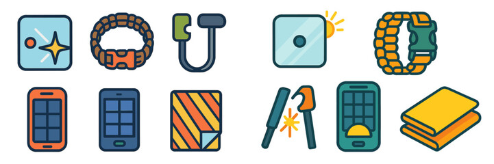 Leinwandbilder - Collection of colorful icons representing modern gadgets and accessories on a bright background