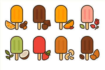 Poster - Colorful assortment of popsicles featuring various flavors and toppings in a fun design