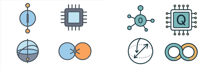 Aufkleber - Various abstract symbols representing technology, science, and mathematics concepts in a creative layout