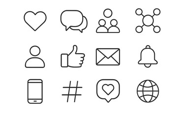 Aufkleber - Collection of outline icons representing social interactions and digital communication in a modern design