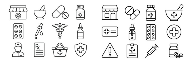 Aufkleber - Medical icons collection showcasing pharmacy symbols and healthcare elements for educational use in health-related contexts