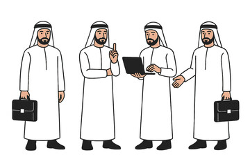 Aufkleber - Businessman in traditional attire engaging in various professional activities in a modern setting