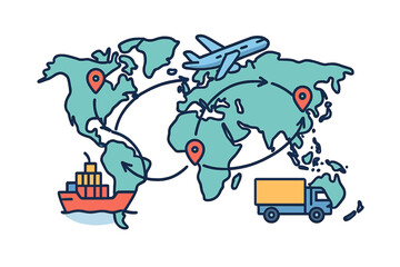Poster - Global logistics network connecting land, sea, and air transportation methods for efficient shipping