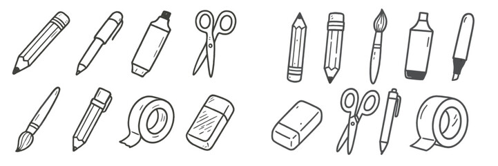 Poster - Drawing tools and art supplies displayed on a flat surface in a creative workspace
