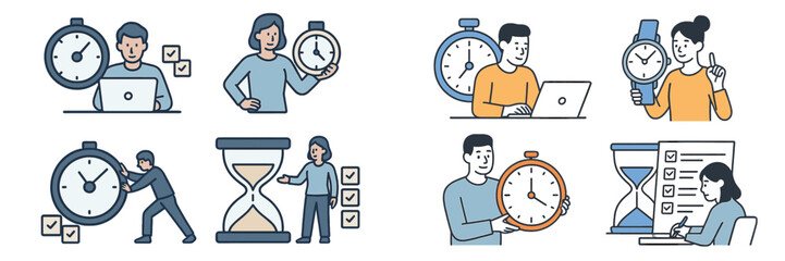 Leinwandbilder - Time management techniques illustrated by diverse characters engaged in various activities