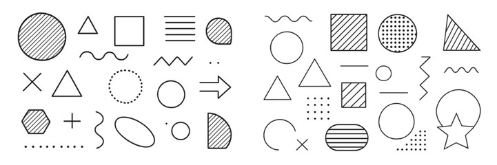 Aufkleber - Geometric shapes and patterns filled with lines and textures create a minimalist design for various creative applications