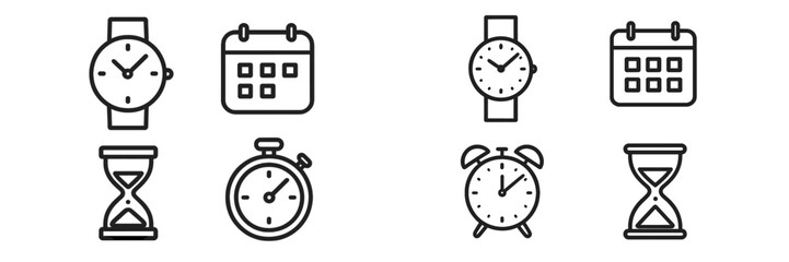 Leinwandbilder - Various timekeeping tools including watches and calendars arranged in a grid format showcasing their functions and styles