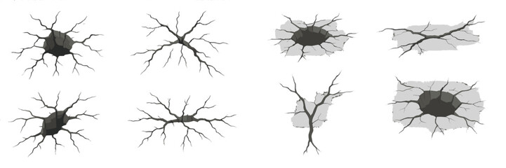 Poster - Cracks in various shapes and sizes on a plain surface showcasing different textures and depth effects