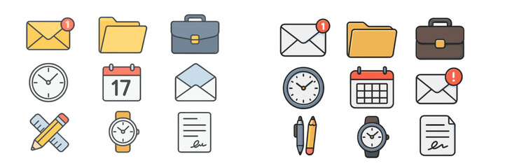 Aufkleber - Collection of office icons illustrating productivity tools for organization and time management