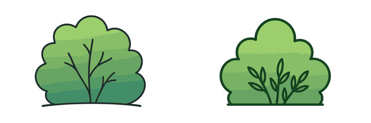 Poster - Various bushes showcasing different foliage styles in a natural landscape background during daytime