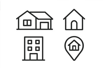 Aufkleber - Simple line drawings of various home designs and a location marker against a white background