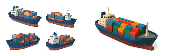 Poster - Colorful cargo ships transporting containers across the ocean during daytime, showcasing maritime trade and logistics