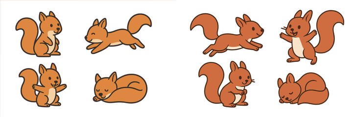 Poster - Cute cartoon squirrels engaging in playful activities in a colorful illustration showing their various poses and expressions