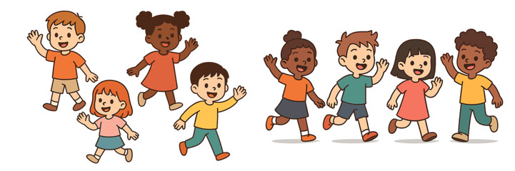 Poster - Children joyfully running together in a playful outdoor setting during a sunny day