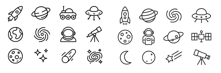 Poster - Collection of space-themed icons featuring rockets, planets, and astronauts for educational and creative uses