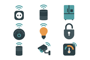 Aufkleber - Smart home technology icons showing wireless connectivity and innovative devices for modern living