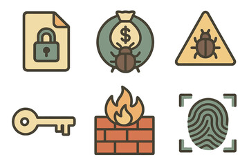 Poster - Security icons representing digital threats and protections in a modern environment