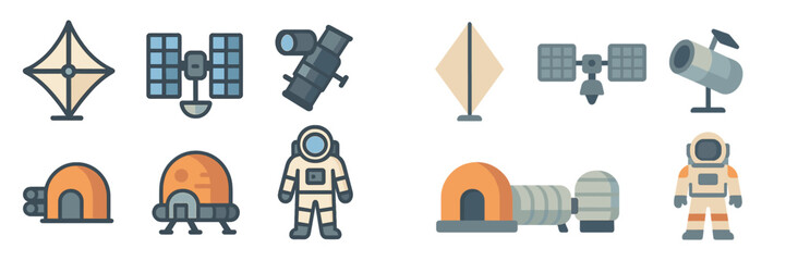 Poster - Various space exploration icons showcasing equipment, astronaut, and habitats for future missions