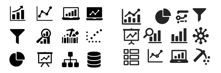 Fototapete - Collection of analytical symbols representing data visualization and digital analytics tools in a modern design