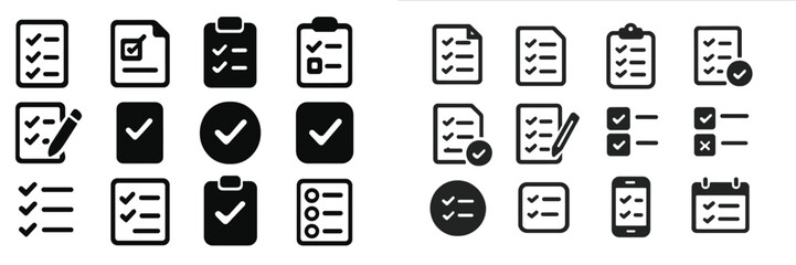 Aufkleber - Diverse collection of checklist icons illustrating various tasks, forms, and to-dos in black and white design