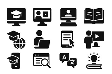 Poster - Digital learning symbols representing online education and student engagement in modern classrooms