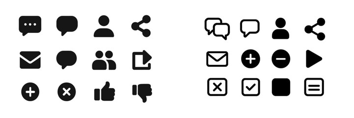Poster - Collection of simple communication icons for digital interaction and social networking