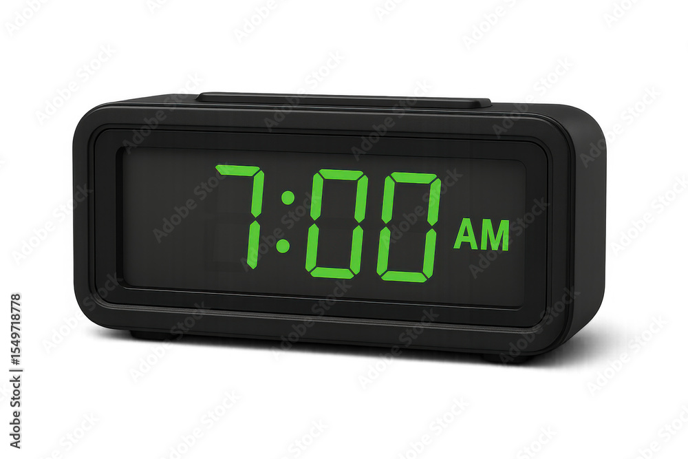 Digital alarm clock displaying 7:00 am, transparent background ...