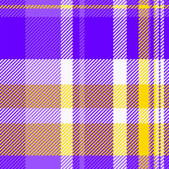 Poster - Vibrant tartan pattern in bold purple and yellow tones. Textile design perfect for backgrounds, apparel, or creative projects needing a bright, eyecatching texture.