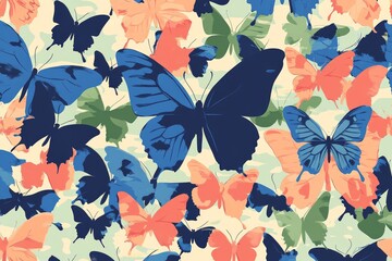Poster - Colorful butterflies are flying in a seamless pattern, creating a vibrant and dynamic background design