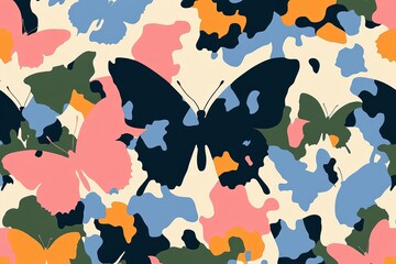 Poster - Butterflies camouflage seamless pattern creating an interesting background design