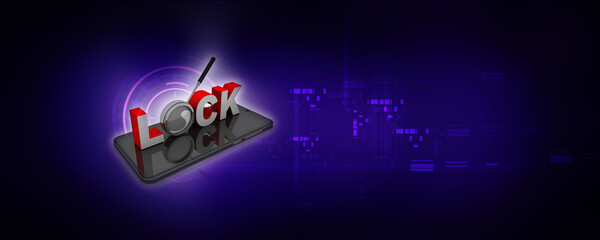 Poster - 3d rendering Transmitter mobile wifi with lock

