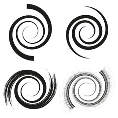 Poster - Spiral icon set. Swirl pattern design. Black curve elements. Vector rotation symbols.