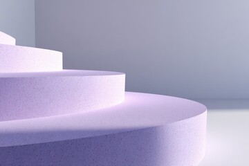 Poster - Minimalist abstract art composition featu smooth curved pastel purple geometric tiered shapes with subtle lighting effects on plain background