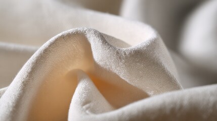 Aufkleber - Close-up view of a naturally textured soft beige cotton fabric with gentle folds and subtle shadows for textile or fashion design projects