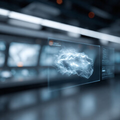 Poster - Futuristic interface showing data clusters. Perfect for illustrating AI, innovation, technology, and complex systems. Clean, cool, and visually striking.