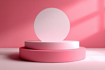Poster - Elegant pink minimalistic abstract geometric photo with circular shapes on a pastel pink background for modern design display